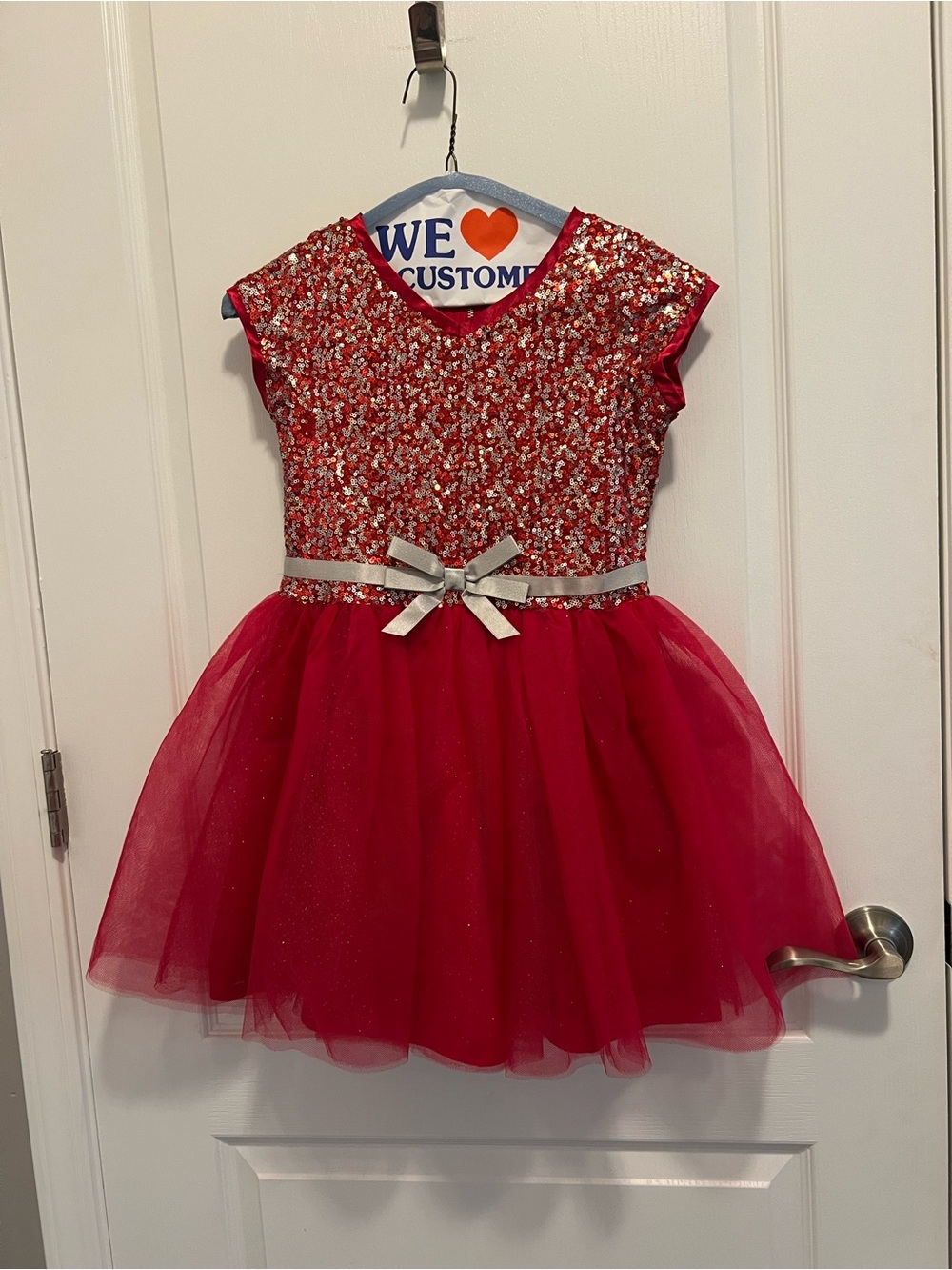 American Girl Red Sequin & Tulle Party Dress with Silver Bow